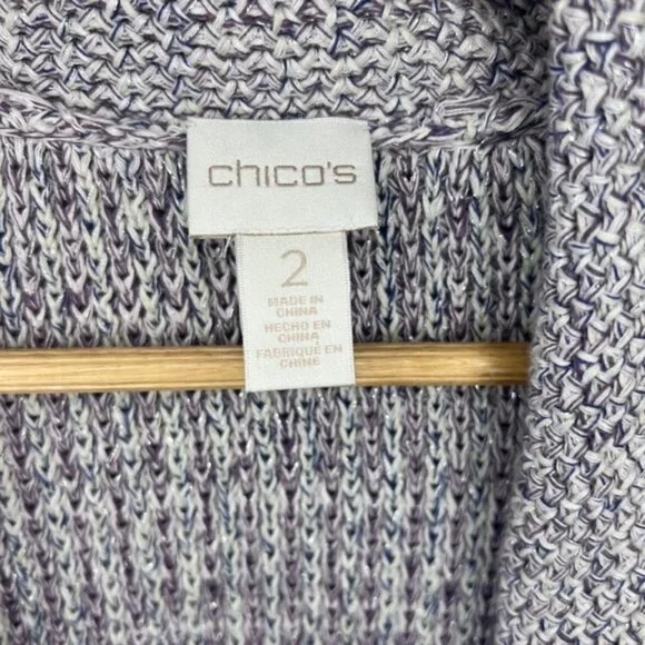 Chicos Structured Cardigan Sweater, marled yarn with FRINGE - Picture 3 of 6